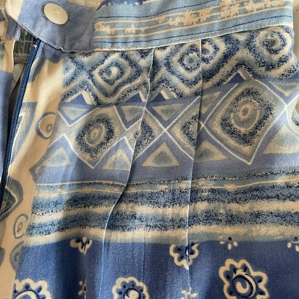 BOHO ARTSY SUMMER PANTS blue and tan, 100% rayon lightweight, POCKETS, W. size 8 - Picture 4 of 13